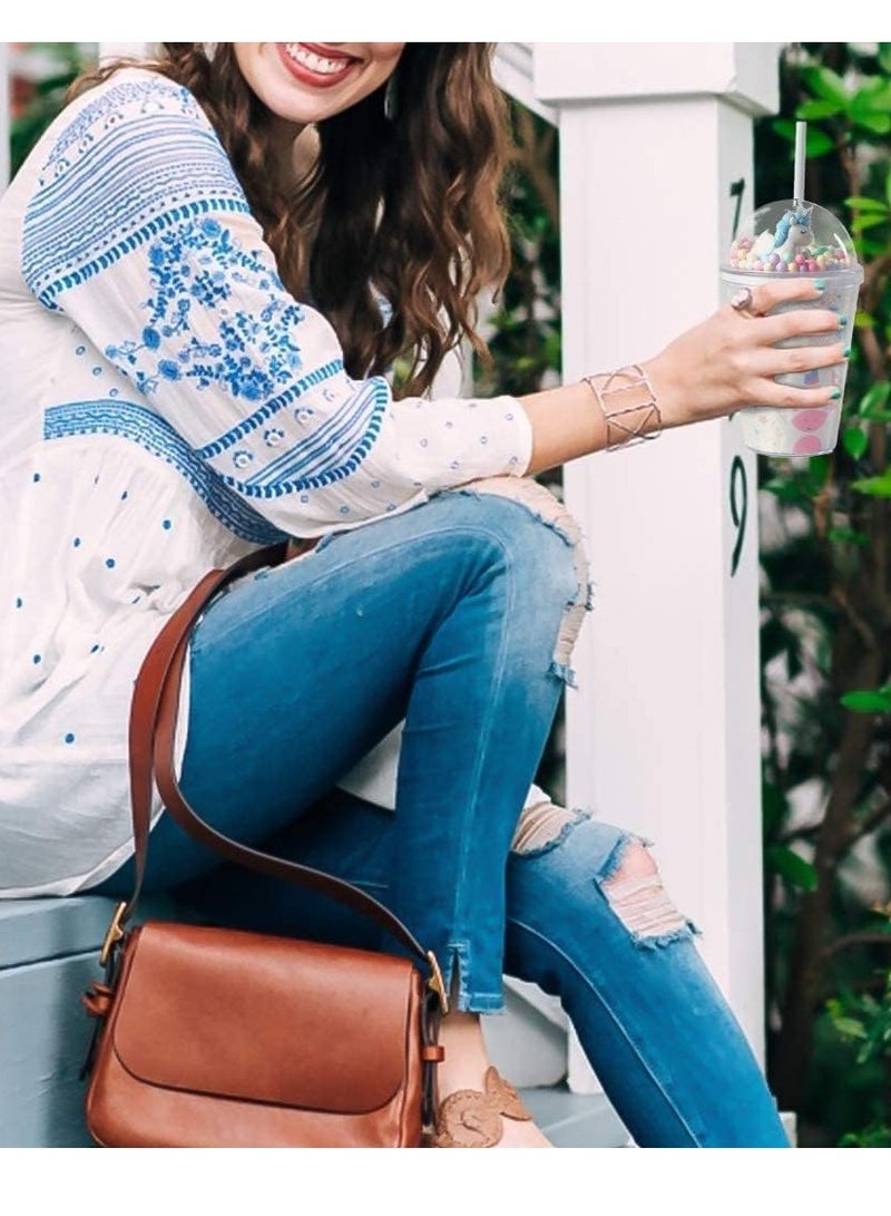 كيلا زجاجة مياه مع قشة، أكواب مع يونيكورن وعصا الجنية، كوب بلاستيكي قابل لإعادة الاستخدام للبالغين أو الأطفال 380 مل - Image 3