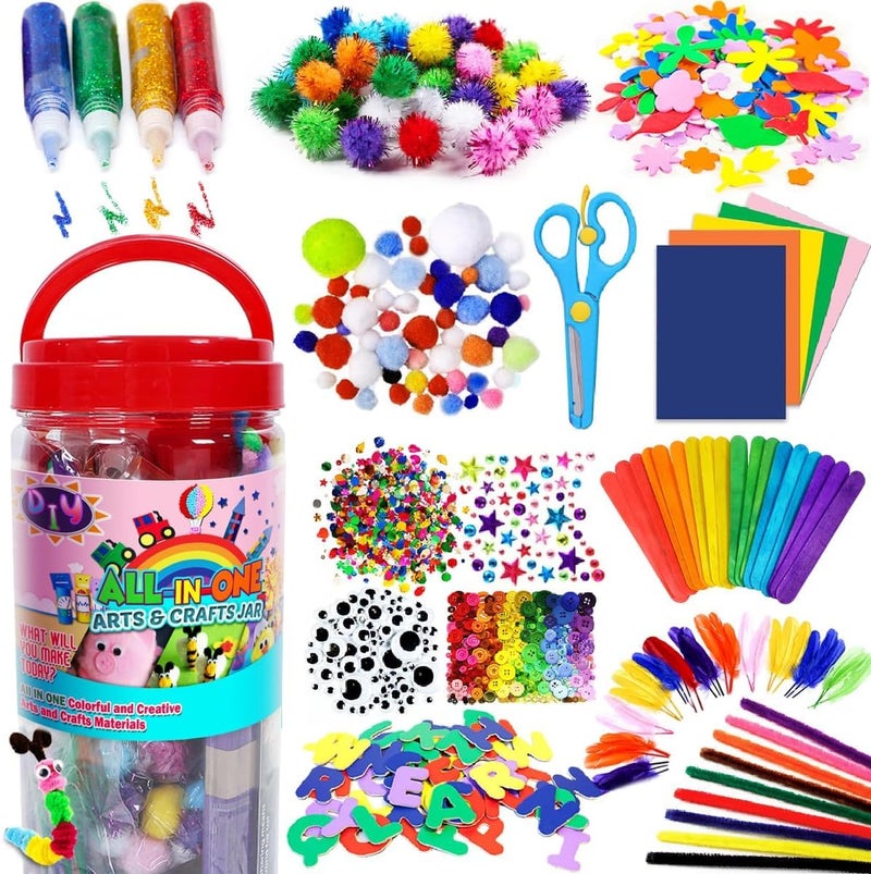 FUNZBO Arts and Crafts Supplies for Kids - Craft Kit with Glitter Glue Stick, Pipe Cleaners Pom Poms Craft Tools, DIY School Supplies Kit, Girls Toys, Christmas Birathday Gifts for Girls Boys Age 4+ - Image 1