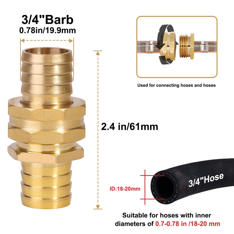 SIGURANTA Garden Hose Repair Connector with Clamps Hose End Repair Kit,3/4" Barb Garden Hose Fittings Male and Female brass garden hose ends (3/4"Barb-2 Set) - Image 2