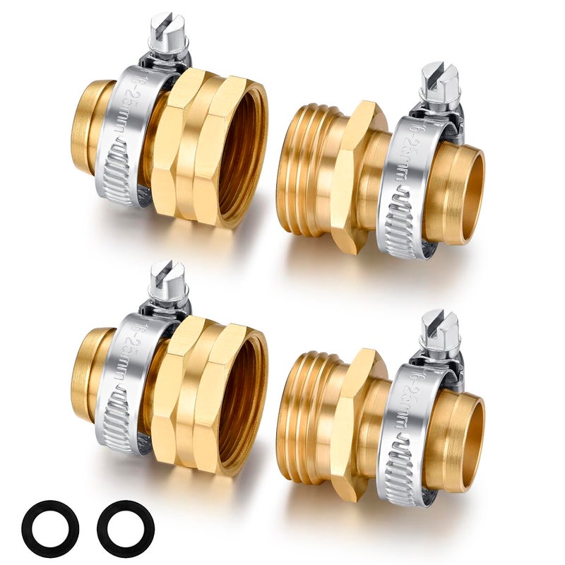 SIGURANTA Garden Hose Repair Connector with Clamps Hose End Repair Kit,3/4" Barb Garden Hose Fittings Male and Female brass garden hose ends (3/4"Barb-2 Set) - Image 1