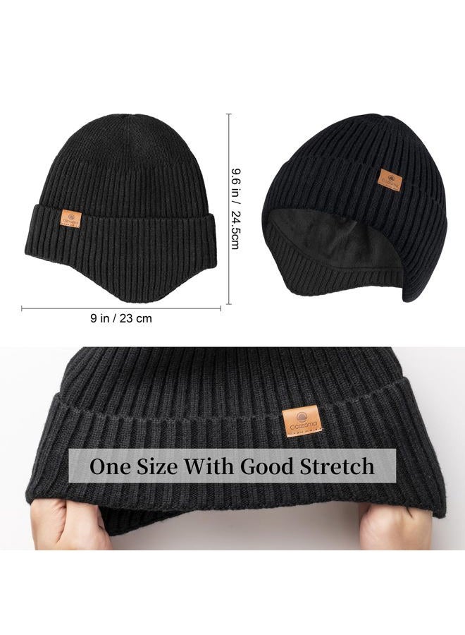 Ocatoma Winter Beanie with Earflap for Men Women Warm Knit Soft Hat Outdoor Beanie Unisex Gifts for Men Women Navy - Image 3