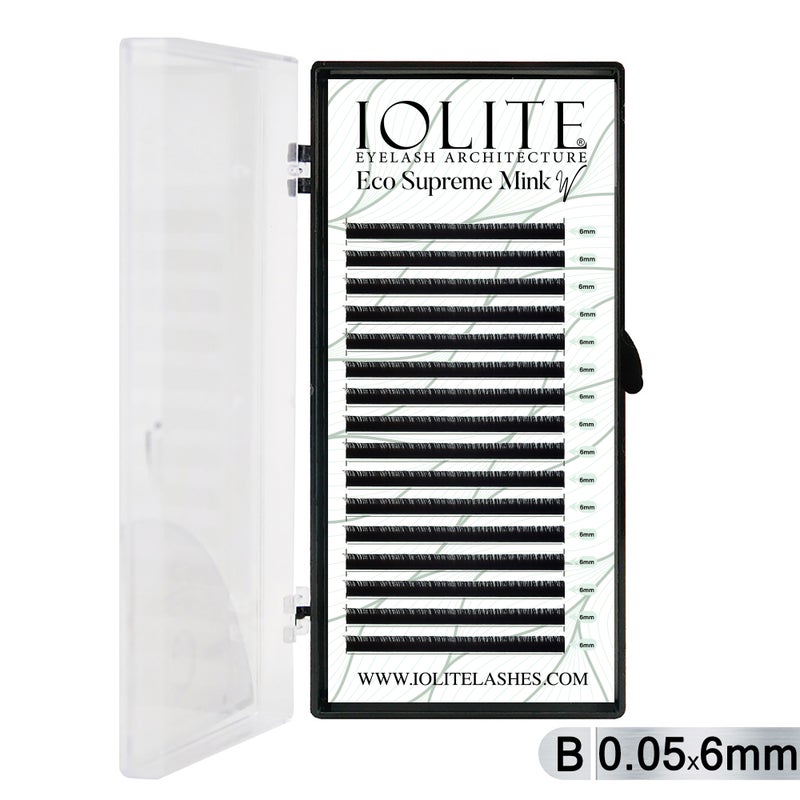 Iolite Eco Supreme Mink W Lashes B Curl – 0.5T Mix & 6mm–15mm | Pre-Fanned Volume Lash Extension Trays for Professional Lash Artists ISMWB5T - 6MM