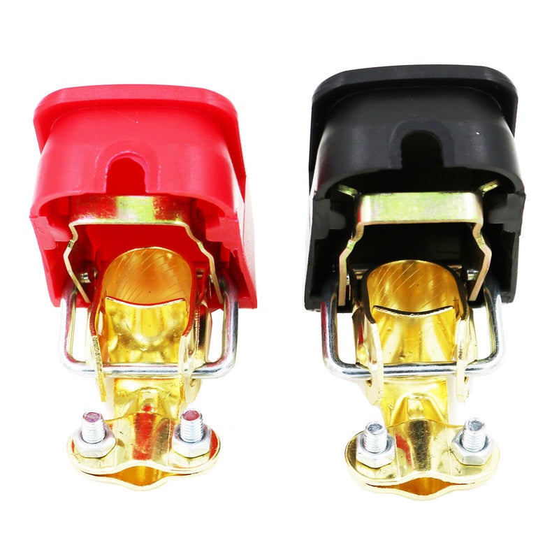 Red and black pure copper car battery clip quick pull connector battery head terminal battery wiring post Copper plated type 1 pair - Image 1
