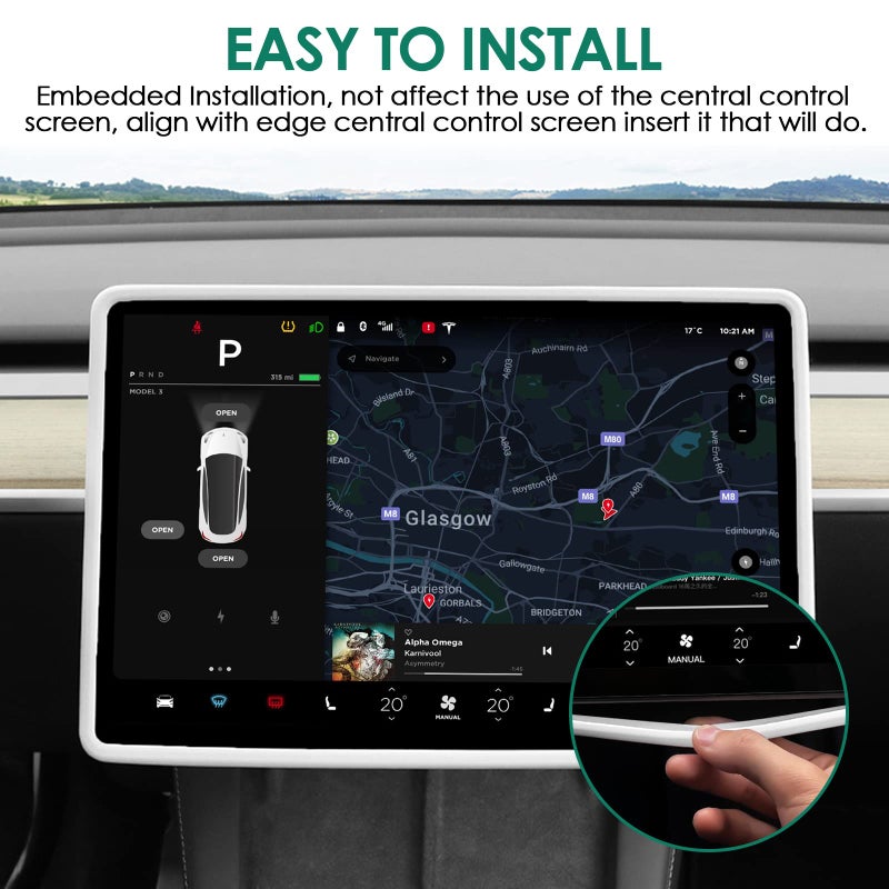 ONKENTET Screen Protector Frame Compatible with Tesla Model 3 Model Y 2024 2023 2022 2021 2020 2019 Screen Edge Protector Cover Center Console Decoration Interior Accessories (White) - Image 4