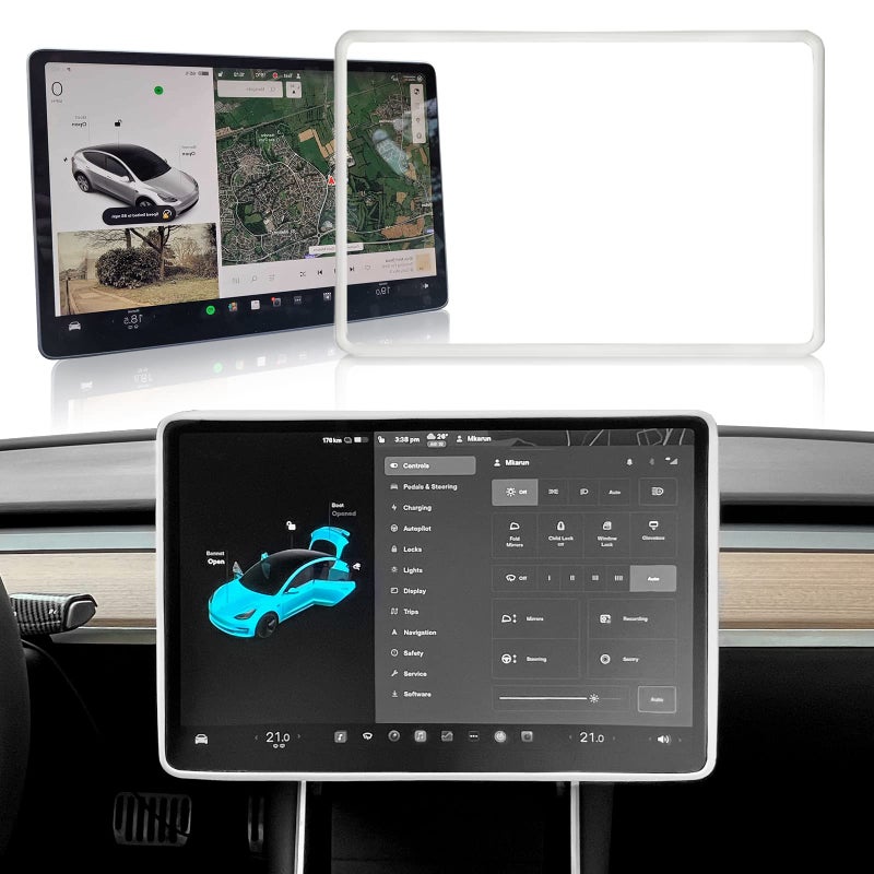 ONKENTET Screen Protector Frame Compatible with Tesla Model 3 Model Y 2024 2023 2022 2021 2020 2019 Screen Edge Protector Cover Center Console Decoration Interior Accessories (White) - Image 1