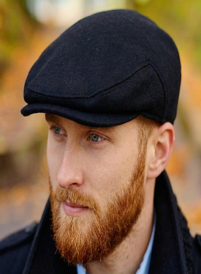 Biddy Murphy Men's Irish Newsboy 100% Wool Flat Cap, Warm Tuck-Away Ear Flaps, Black, Medium - Image 3