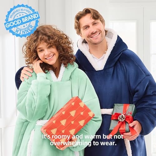 JOYWOO Green Wearable Blanket Hoodie,Oversized Cat Lovers Sweatshirt Blanket for Adult, Birthday Gifts for Women,Mom,Men,Cozy Sherpa Hooded Blanket with Giant Pocket Winter Gifts,Sage green Standard - Image 2