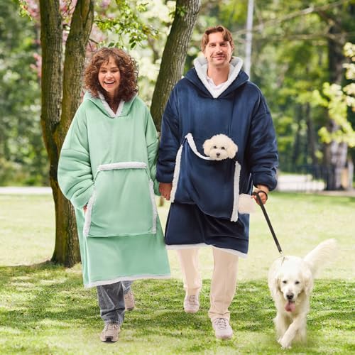 JOYWOO Green Wearable Blanket Hoodie,Oversized Cat Lovers Sweatshirt Blanket for Adult, Birthday Gifts for Women,Mom,Men,Cozy Sherpa Hooded Blanket with Giant Pocket Winter Gifts,Sage green Standard - Image 5