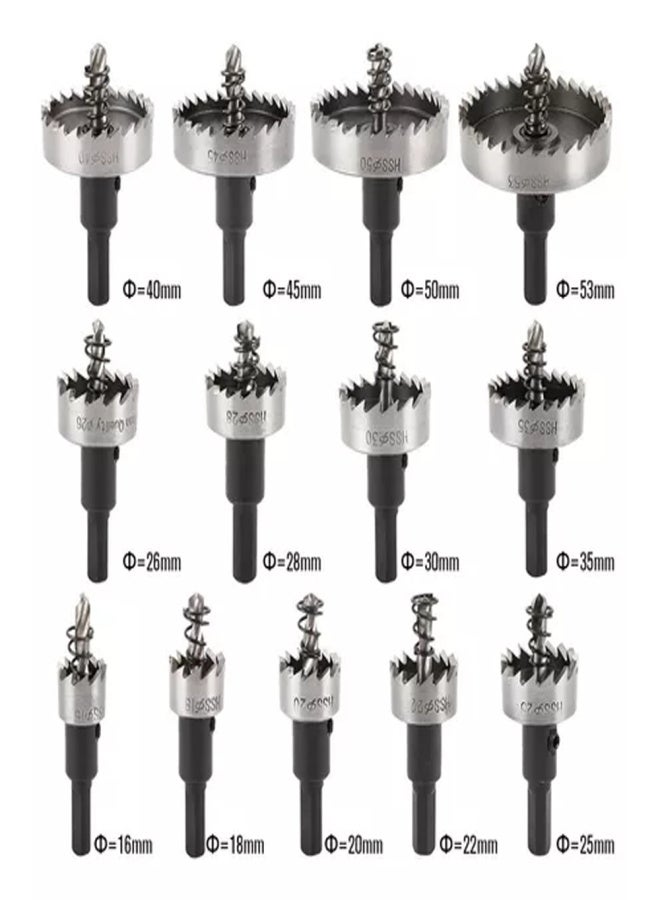 13 Pieces High Speed Steel HSS Drill Bits Hole Saw Set Titanium Plated Saw Cutter 16-53mm for Cutting Stainless Steel, Metal, Alloy - Image 3