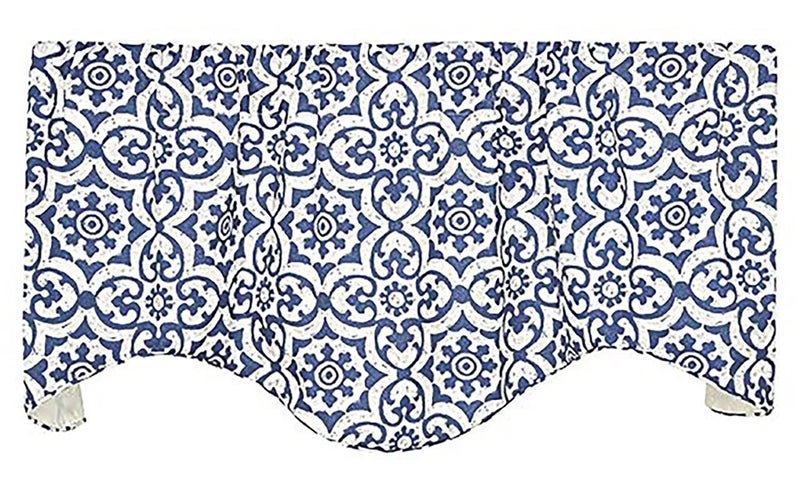 Decorative Things Blue Valance Curtains for Windows Kitchen  Living Room  Lined Adjustable Swag Short  53 x 18