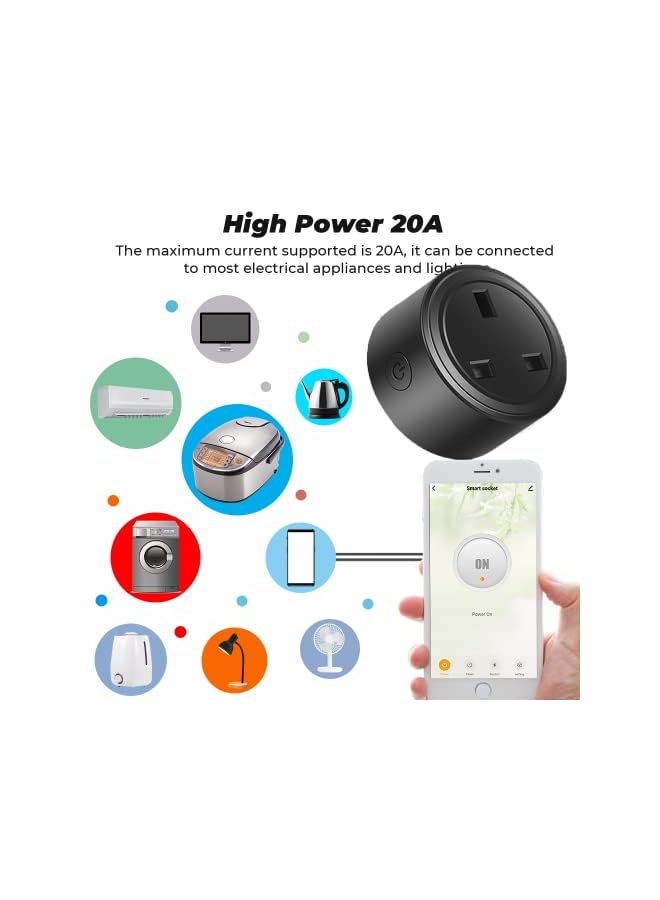 20A Tuya Smart Plug WIFI Wireless Socket Timing Schedule Power Monitoring Overload Protection Smart Life App Remote Control Works with Alexa and Google Home