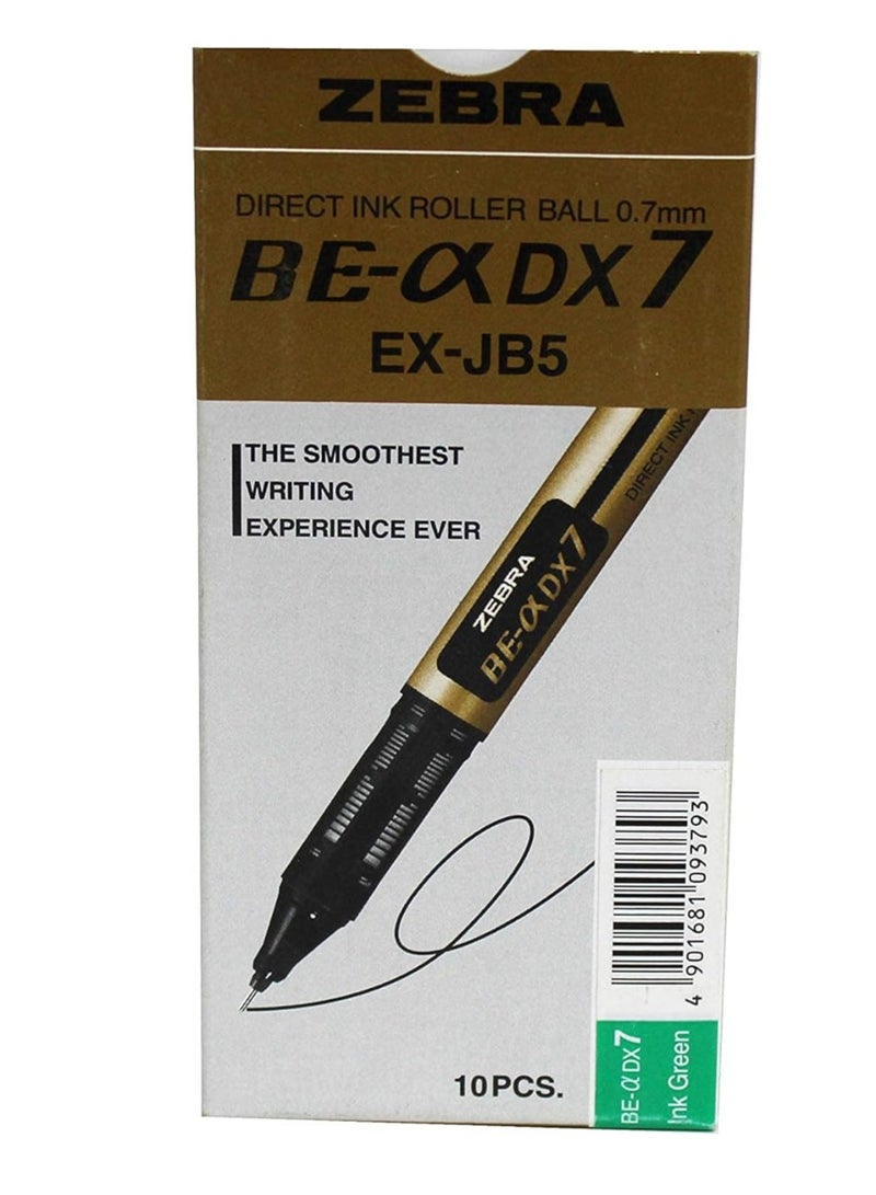 Zebra DX7 Rollerball Pen – Green Ink, Set of 10 - Image 1