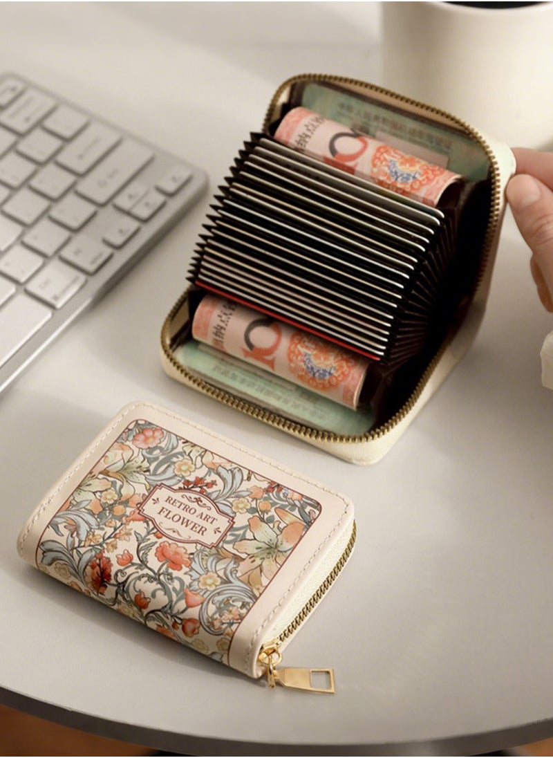 Generic Retro Floral Credit Card Holder Zipper Wallet Card Organizer Cardholder Wallet Bank Card ID Holder for Women Girl  - Image 2