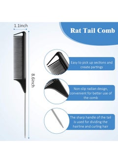 Patelai 12 Pieces Rat Tail Comb Carbon Fiber Parting Comb Set Stainless Steel Tail Hair Comb Heat Resistant Teasing Comb For Braid Hair Salon Home Use  - Image 3