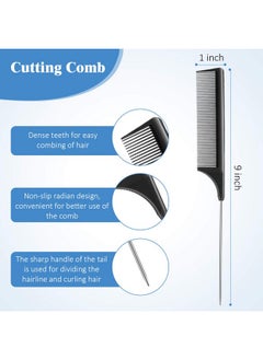 Patelai 12 Pieces Rat Tail Comb Carbon Fiber Parting Comb Set Stainless Steel Tail Hair Comb Heat Resistant Teasing Comb For Braid Hair Salon Home Use  - Image 4