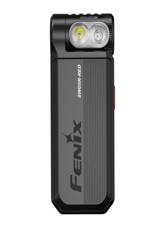 fenix SW05R-Red, Black Body | White and Red LEDs | Rechargeable Inspection & Security Torch | 150 Lumen | 39m | 49 Hrs Max | 3 Level White Light | 10 Lumen Red Light | 200 Degree Rotating Head | IPX6 - Image 1