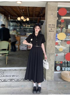 Plus Size Women's Clothing Design Sense French Chubby Girl Slim Look Elegant Commuter Black Petite Pleated Shirt Dress Women
