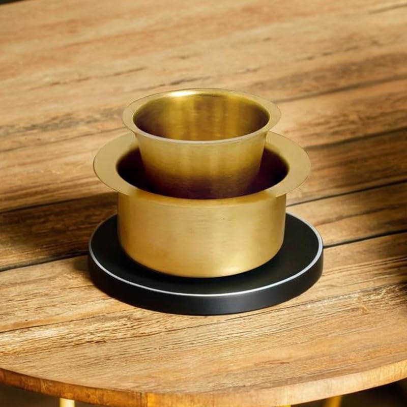 Rural Decor طقم دابارا نحاسي للديكور الريفي - طقم شاي وقهوة - طقم أكواب قهوة جنوب هندية - أكواب تقديم مشروبات - كوب دابارا بسعة 120 مل - طقم كبير - Image 1