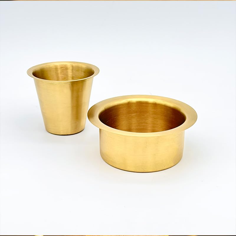 Rural Decor طقم دابارا نحاسي للديكور الريفي - طقم شاي وقهوة - طقم أكواب قهوة جنوب هندية - أكواب تقديم مشروبات - كوب دابارا بسعة 120 مل - طقم كبير - Image 2