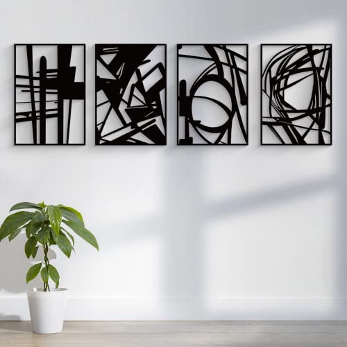 Glamativity Large 4 Pack Black Abstract Metal Wall Art, Minimalist Décor Single Line Art Wall Décor, 3D Textured Metal Wall Sculptures, for Living Room Bedroom Bathroom Study Room (Black, L Size 22.5 - Image 4