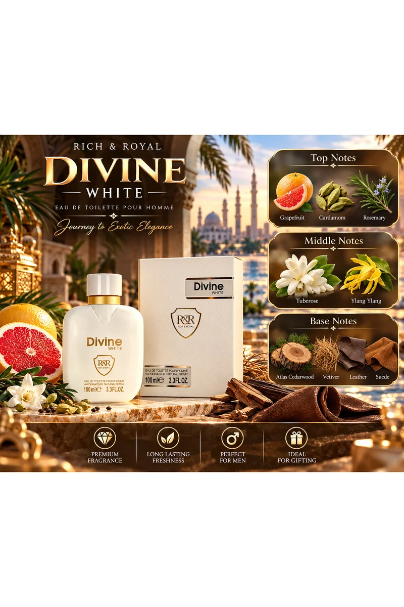 mahabub Divine White Eau De Toilette for Men 100ml | Fresh, Spicy & Woody Fragrance