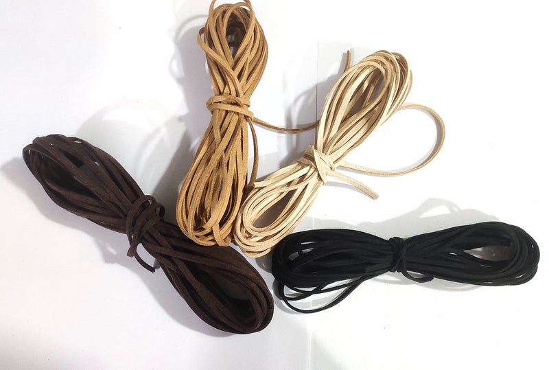 OMX Flat Leather Lace Beading Thread Faux Suede Cord String | DIY Beading Jewellery Making Arts Crafts (2 Mtr Each Colour - Total 8 Mtr, Black, Skin Brown, Lt Brown, Dk Brown) - Image 1