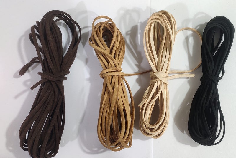 OMX Flat Leather Lace Beading Thread Faux Suede Cord String | DIY Beading Jewellery Making Arts Crafts (2 Mtr Each Colour - Total 8 Mtr, Black, Skin Brown, Lt Brown, Dk Brown) - Image 2
