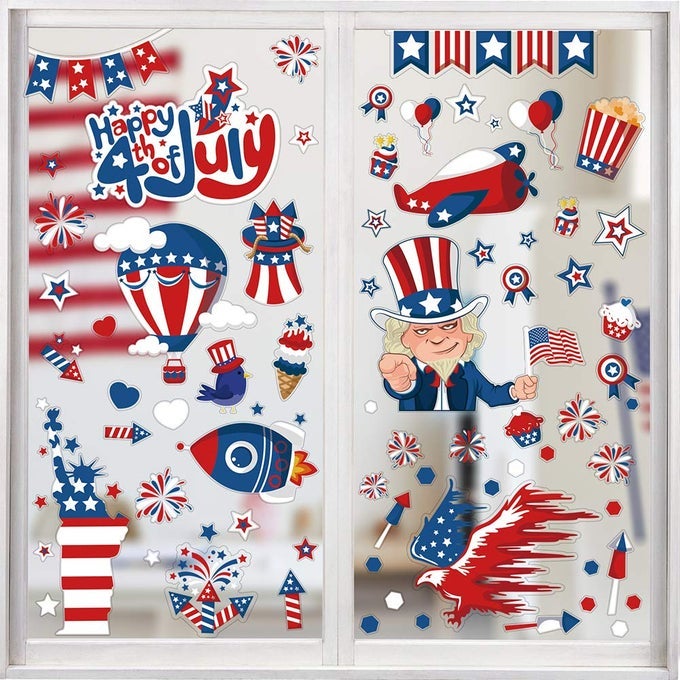 4TH OF JULY WINDOW CLINGPATRIOTIC WINDOW STICKER USA INDEPENDENCE DAY DECAL FOR MEMORIAL DAY HOME VEHICLES DECORATION100PCS