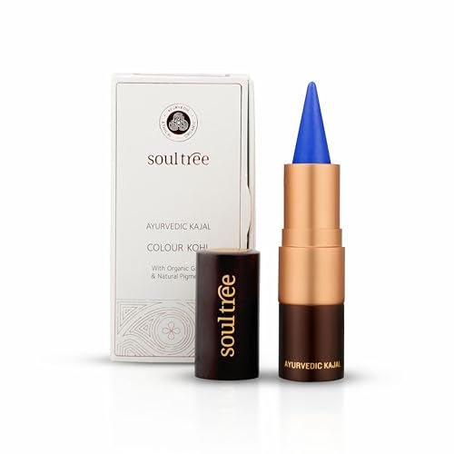 SoulTree Ayurvedic Kajal | True Blue Kajal 005 | Blue Shade | Enriched with 100% Organic Ghee, Almond Oil & Camphor | Soothe, Cool & Nourish Eyes | 3gm - Image 1