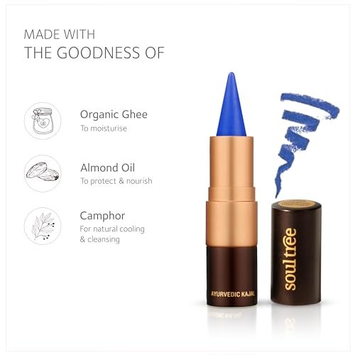 SoulTree Ayurvedic Kajal | True Blue Kajal 005 | Blue Shade | Enriched with 100% Organic Ghee, Almond Oil & Camphor | Soothe, Cool & Nourish Eyes | 3gm - Image 3