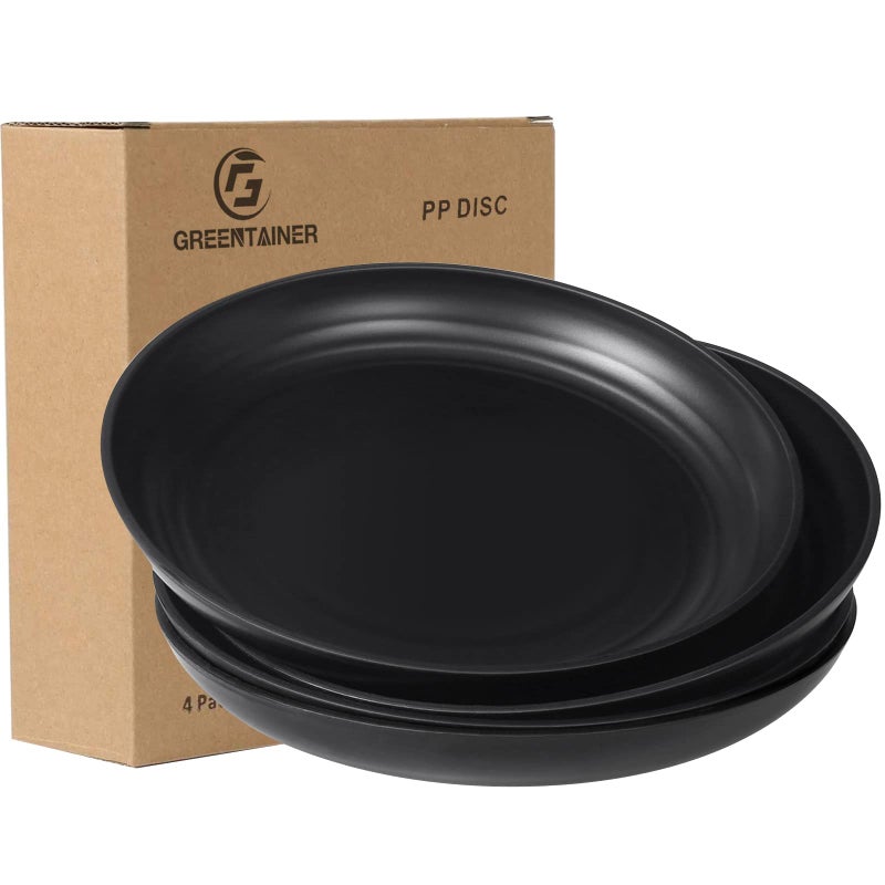 Greentainer Unbreakable Dinner Plates for Kid  Adults  78 Plastic Plate Microwave and Dishwasher Safe Lightweight Dessert Plates for Pizza Pasta Bread Snack SaladSet of 4Black