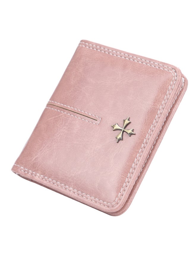 بايلليري محفظة نسائية قصيرة على الطراز الكوري، متعددة الفتحات، محفظة جلدية للعملات المعدنية، عصرية ومتعددة الاستخدامات، حامل بطاقات بسحاب، وردي - Image 1