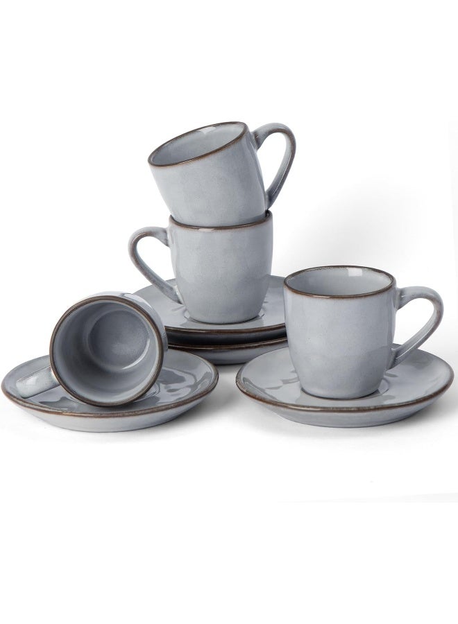 Famiware Ocean 4 Piece Set Stoneware Espresso Cups with Saucers, 3.34oz Espresso Cup Set, Perfect for Espresso and Macchiato, Microwave & Dishwasher Safe, Gray  - Image 1
