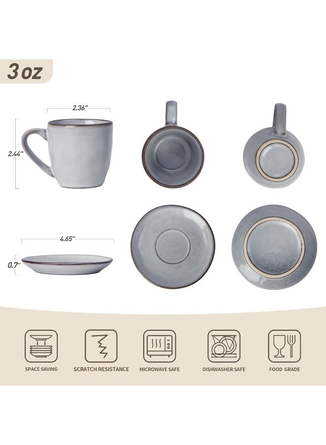 Famiware Ocean 4 Piece Set Stoneware Espresso Cups with Saucers, 3.34oz Espresso Cup Set, Perfect for Espresso and Macchiato, Microwave & Dishwasher Safe, Gray  - Image 4