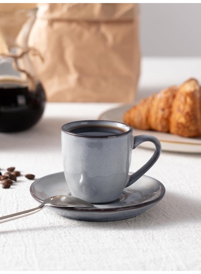 Famiware Ocean 4 Piece Set Stoneware Espresso Cups with Saucers, 3.34oz Espresso Cup Set, Perfect for Espresso and Macchiato, Microwave & Dishwasher Safe, Gray  - Image 3