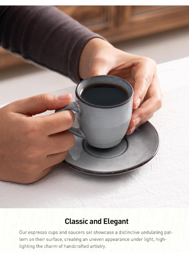 Famiware Ocean 4 Piece Set Stoneware Espresso Cups with Saucers, 3.34oz Espresso Cup Set, Perfect for Espresso and Macchiato, Microwave & Dishwasher Safe, Gray  - Image 2