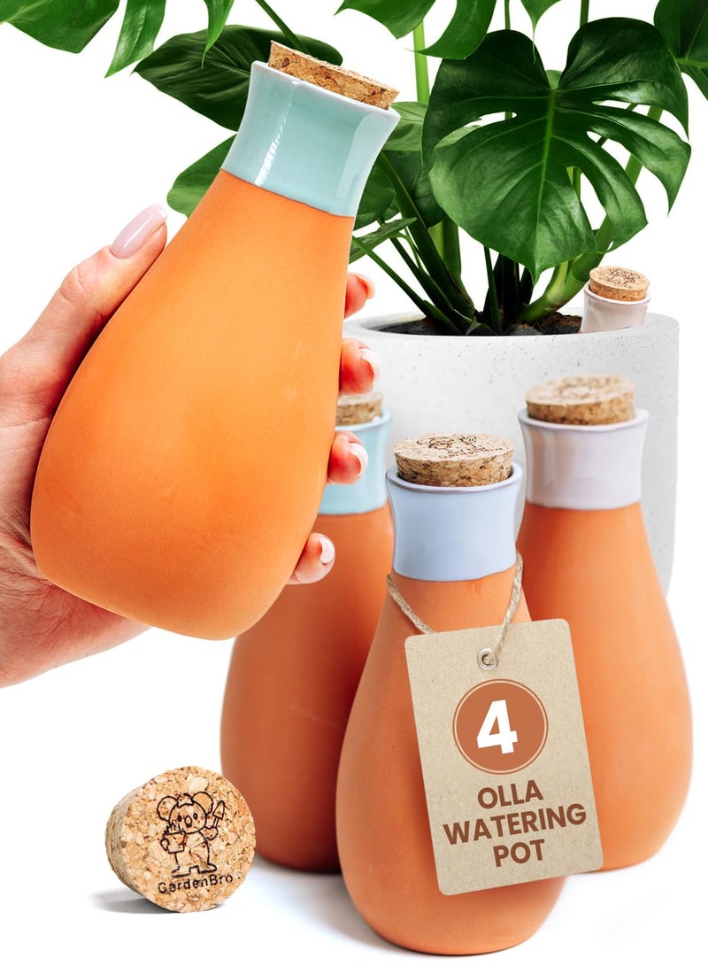 GARDENBRO 4 Pcs Ollas Terracotta Watering Pots Large - 14 Oz Self Watering Planter Insert Olla Watering System For 1-week Easy To Refill - Clay Plant Watering Globes For Outdoor & Indoor Plants [4, Multicolor] - Image 1