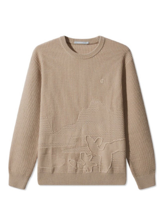 Cabbeen Cable Embroidery Jacquard Craft Long Sleeve Sweater Soft Winter Round Neck Sweater - Image 1