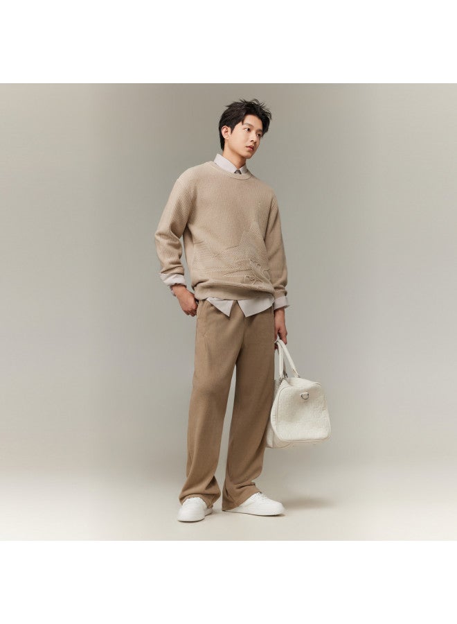 Cabbeen Cable Embroidery Jacquard Craft Long Sleeve Sweater Soft Winter Round Neck Sweater - Image 4