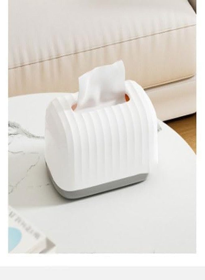 MIXEN White Plastic Tissue Box, Rectangular Toilet Paper Dispenser, Simple Modern Napkin Holder Desktop Modern Minimalist Cardboard Coffee Table Tissue Storage Box Dispenser (White) - Image 5
