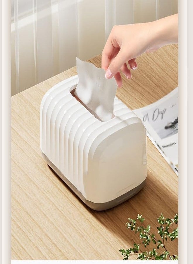 MIXEN White Plastic Tissue Box, Rectangular Toilet Paper Dispenser, Simple Modern Napkin Holder Desktop Modern Minimalist Cardboard Coffee Table Tissue Storage Box Dispenser (White) - Image 3