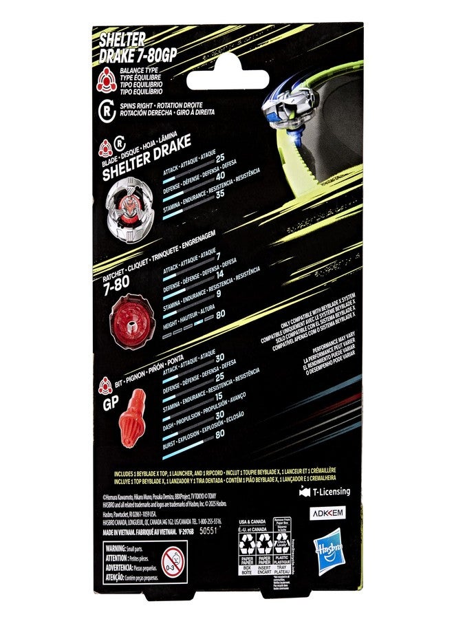 Beyblade X Shelter Drake 7-80GP BX Starter Pack Set with Takara Tomy Balance Type Top and Launcher, Battling Tops Game Toys, Ages 8+ - Image 2