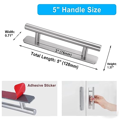Young Dance Self-Stick Instant Cabinet Drawer Handles Pulls - 5" Stainless Steel Adhesive Door Handles, No Drilling Design, Stick On Handle for Cabinets Drawer Door Window Wardrobe Handle - 2Pcak - Image 2