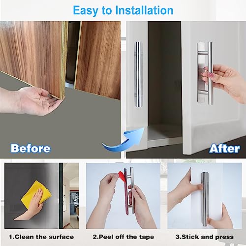 Young Dance Self-Stick Instant Cabinet Drawer Handles Pulls - 5" Stainless Steel Adhesive Door Handles, No Drilling Design, Stick On Handle for Cabinets Drawer Door Window Wardrobe Handle - 2Pcak - Image 4