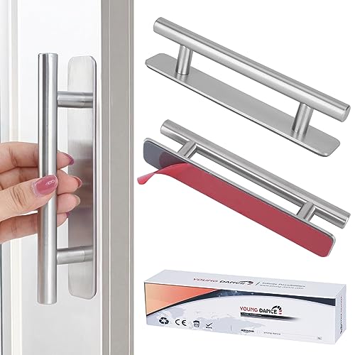 Young Dance Self-Stick Instant Cabinet Drawer Handles Pulls - 5" Stainless Steel Adhesive Door Handles, No Drilling Design, Stick On Handle for Cabinets Drawer Door Window Wardrobe Handle - 2Pcak - Image 1