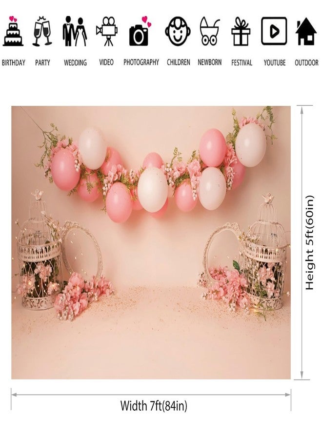 Baocicco 7x5ft Baby Girl Birthday Backdrop Pink Balloons Gifts Sweet Princess Little Girl 1st Birthday Party Photography Backgrounds Decorations Banners Photo Shoot Decor Props - Image 3
