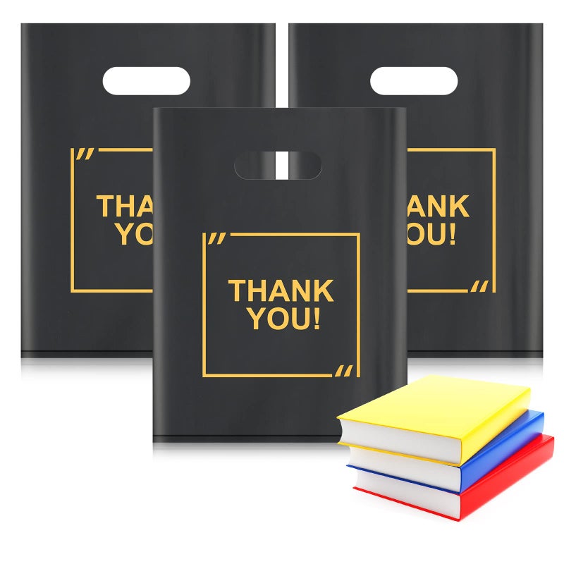 GoClimber 50 Pack Die Cut Plastic Shopping Bags with Thank You Logo 9x12 Merchandise Bags Extra Thick Glossy and Shopping Bags for Retail,Boutique Bags with Handles for Merchandise, Gifts, Trade Shows - Image 4