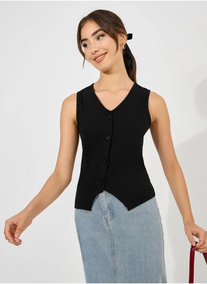ستايلي Knitted Rib Waistcoat with Buttons