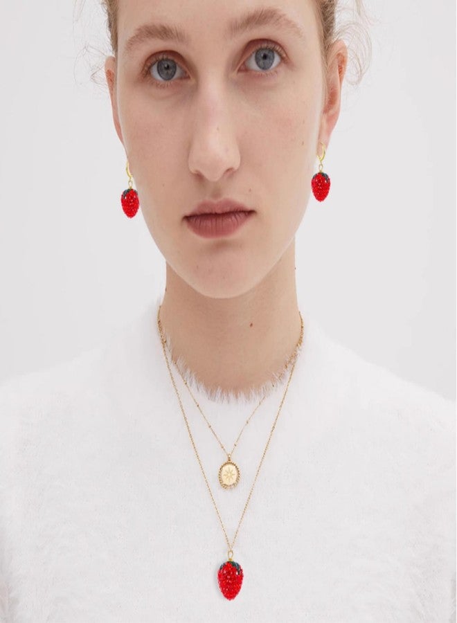 WCRAZYE Strawberry Earrings Necklace Sets for Women Cute Lifelike Cubic Zirconia Red Crystal Fruit Strawberry Earrings (Strawberry B) - Image 5