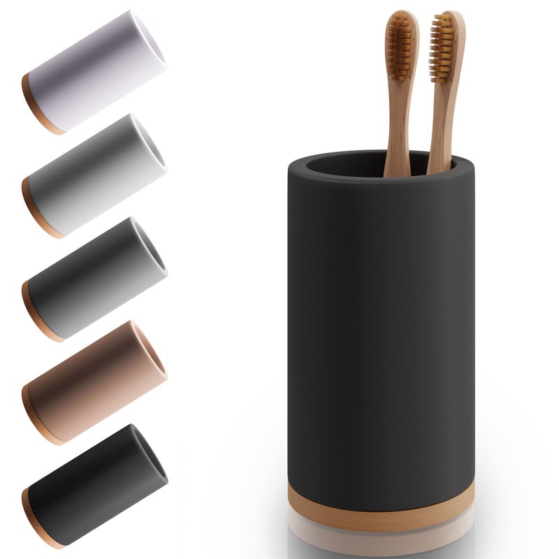 Matani Bamboo Toothbrush Holder Diatomite Tooth Brush Organizer  Storage Stand for Small Bathroom  Counter  Removable Base  Drain Holes WaterAbsorbent  QuickDrying Black